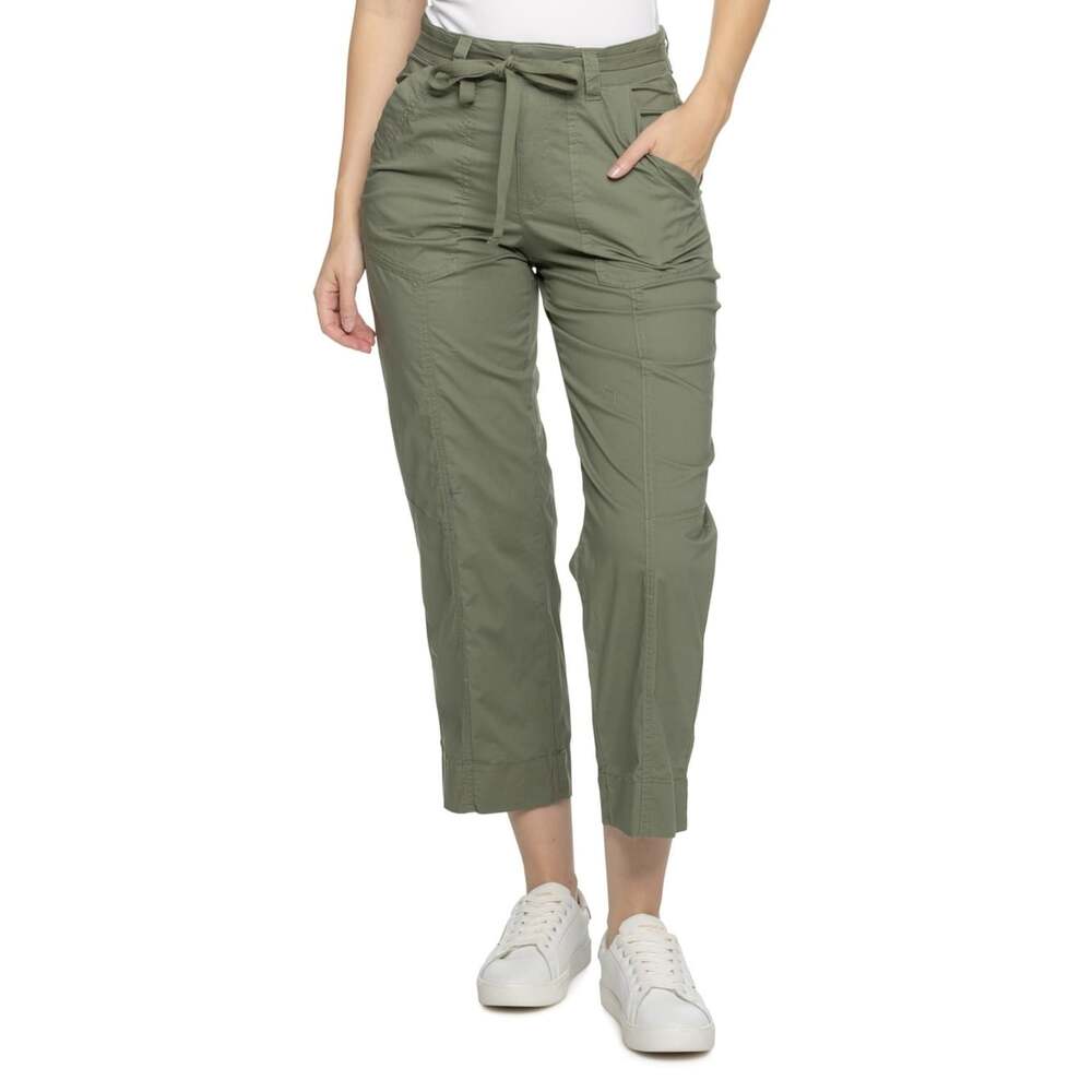 Democracy Skyrise Size 12 Green Poplin Belted Relaxed Straight Leg Pants NWT